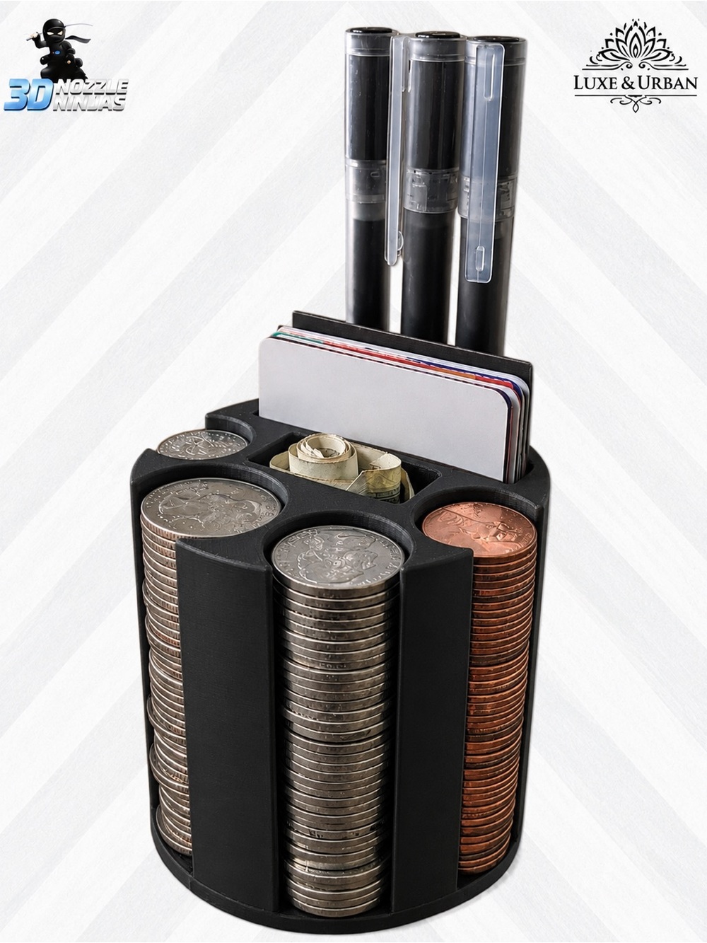 🪷 3d Handcrafted Cup Holder Multi-Compartment Coin, Cash, Card & Pen Organizer